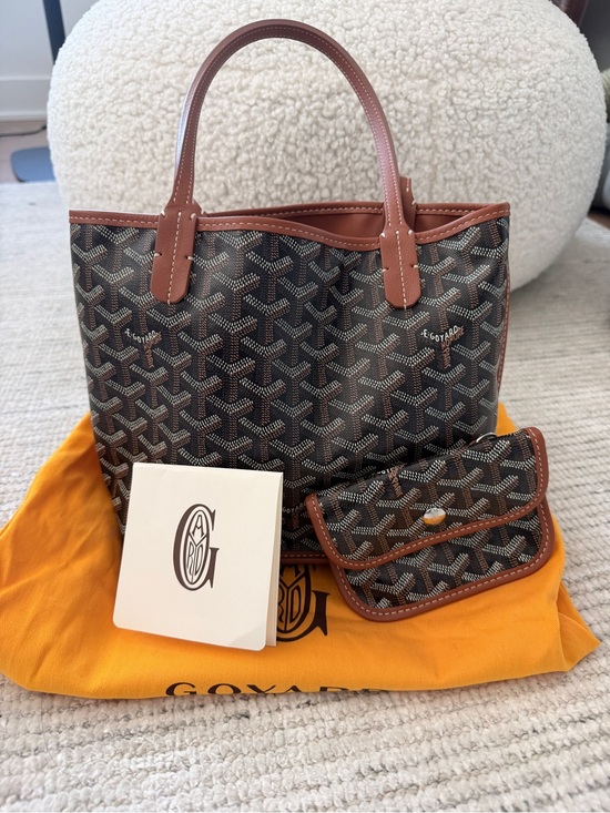 Goyard Handbags - Goyard Brown and Tan Small St. Louis Tote with Matching Pouch